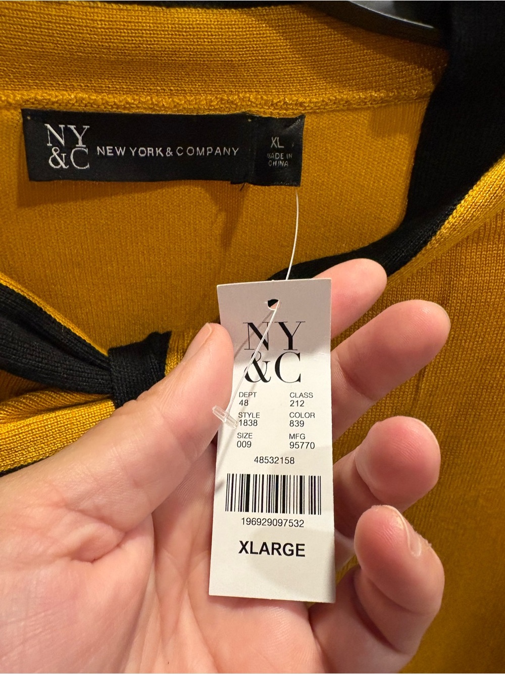 NY&CO Yellow Tie-Neck Sweater with Black Trim - Picture 3 of 7